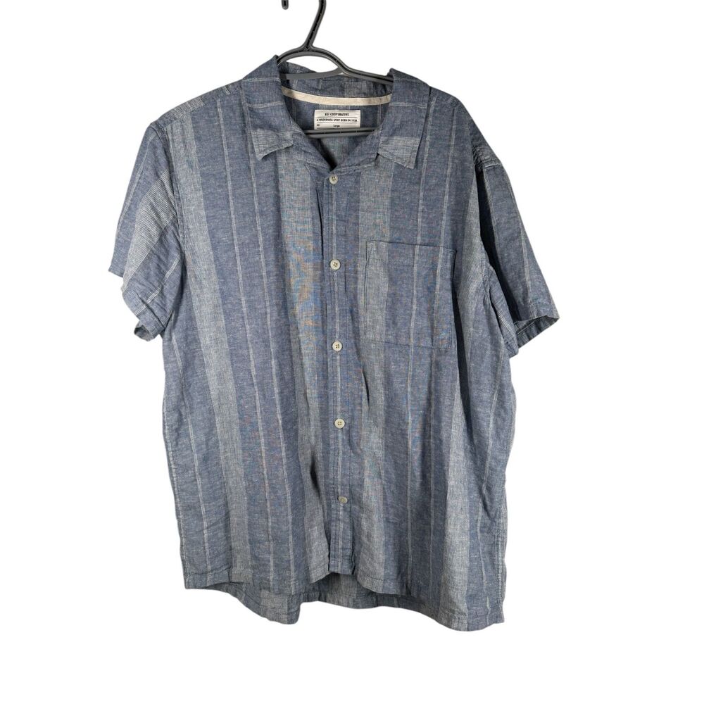 REI Coop Mens Blue Button Up Shirt Sz L Hemp Organic Cotton Blend Sustainable